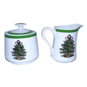 YULE TIDE Georges Briard Christmas coffee creamer and sugar bowl with lid Japan